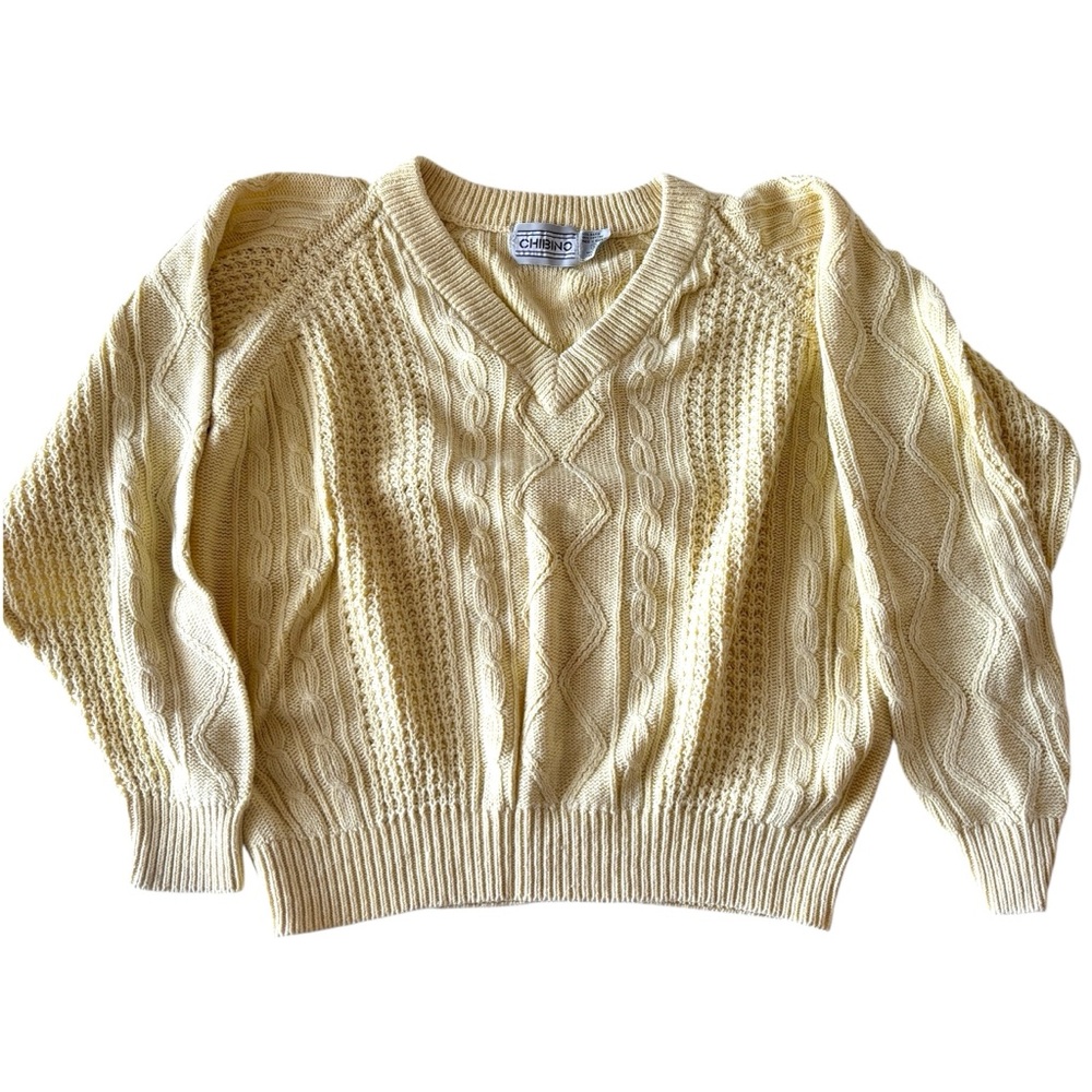 Vintage 80s V-Neck Cable Knit Sweater, Size S